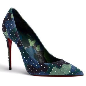 Christian Louboutin Kate Plume 100 Camouflage Micro studs Pumps Navy Blue 39.5